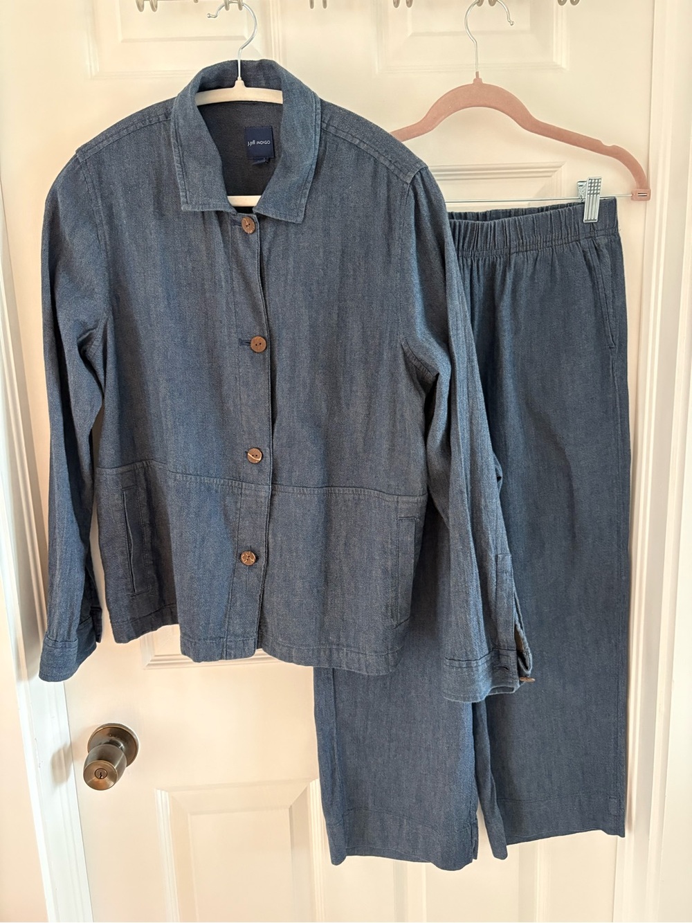 Eileen Fisher Chambray Cotton Denim Look Pants Set